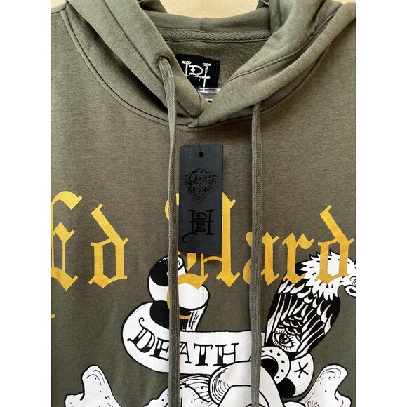 Ed Hardy Death Or Glory Skull Graphic Hoodie Sweater Mens Size XL NWT NEW Olive - Picture 4 of 11